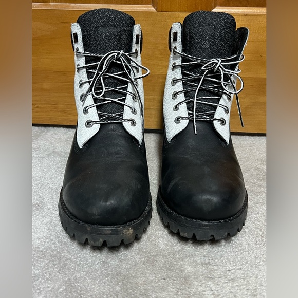 Timberland Men's Premium 6" Black Boots Social Scene black white leather size 11 - Picture 4 of 13